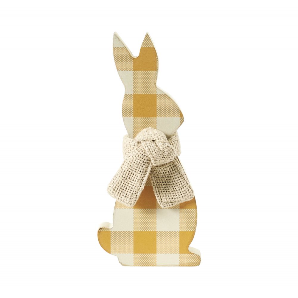 Bunny Hop MDF All Ears Honey Check Bunny In Burlap Scarf 8x3.5x1