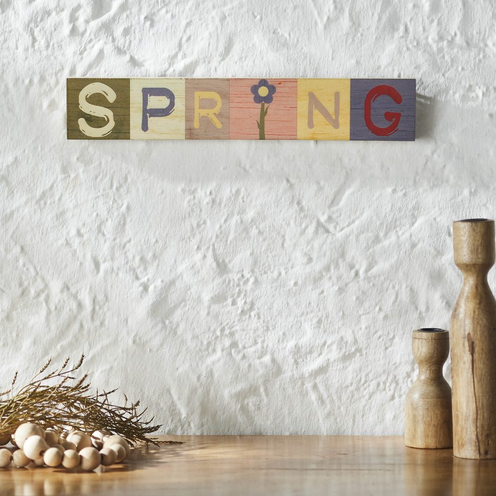 Bunny Hop Multicolor SPRING MDF Block Sign 3x16x0.75