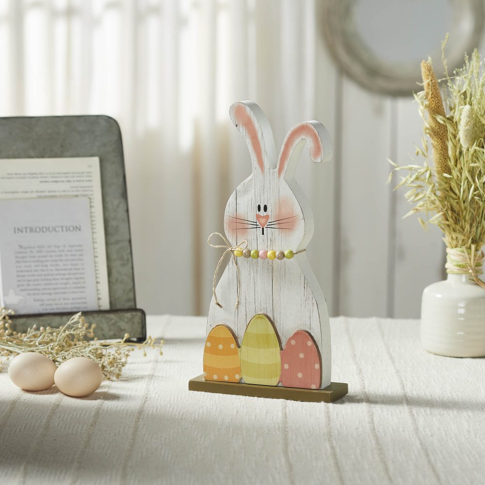 Bunny Hop MDF Blushing Bunny & Eggs w/ Base 12x6.5x2