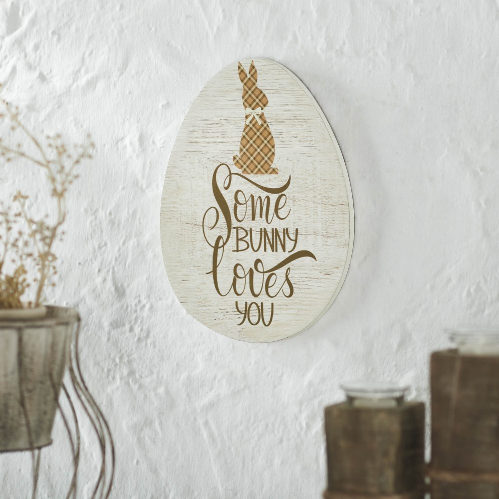 Bunny Hop Some Bunny Loves You Egg MDF Wall Sign 12x9x0.5