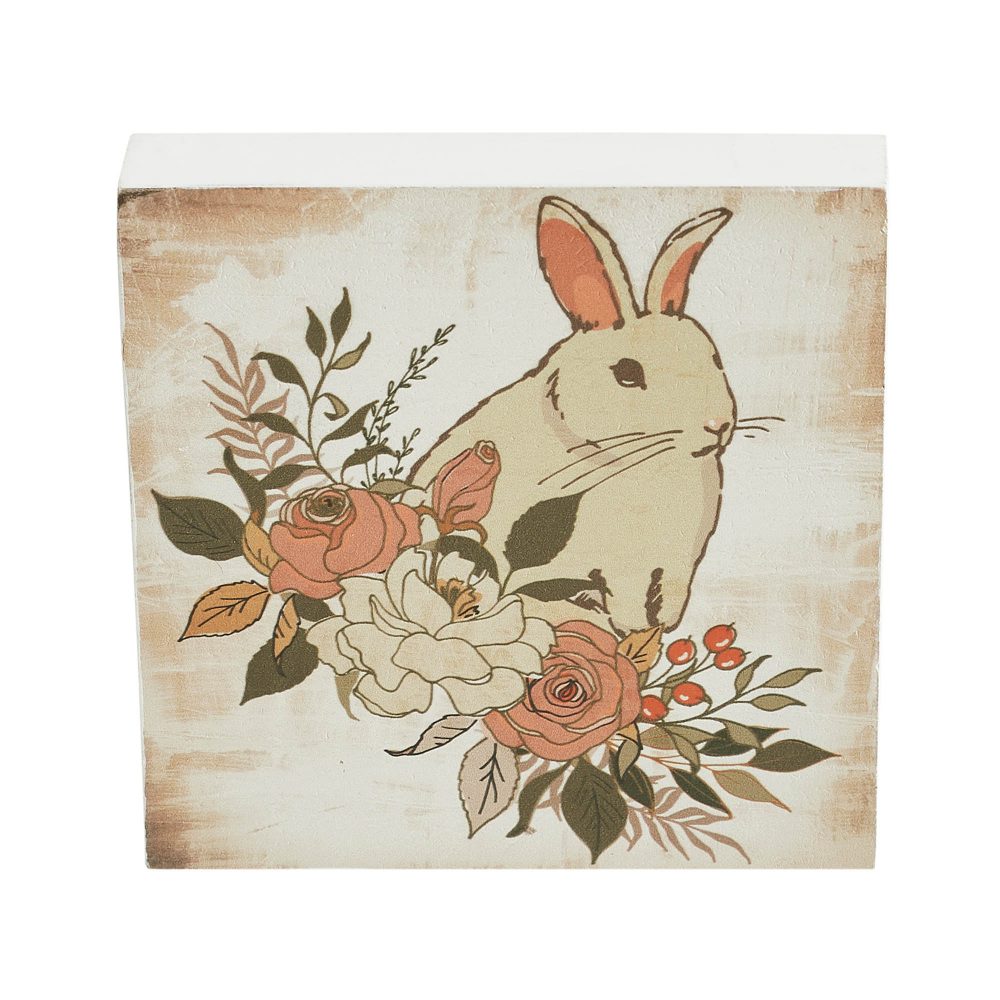 Bunny Hop Floral Bunny MDF Block Sign 5x5x1