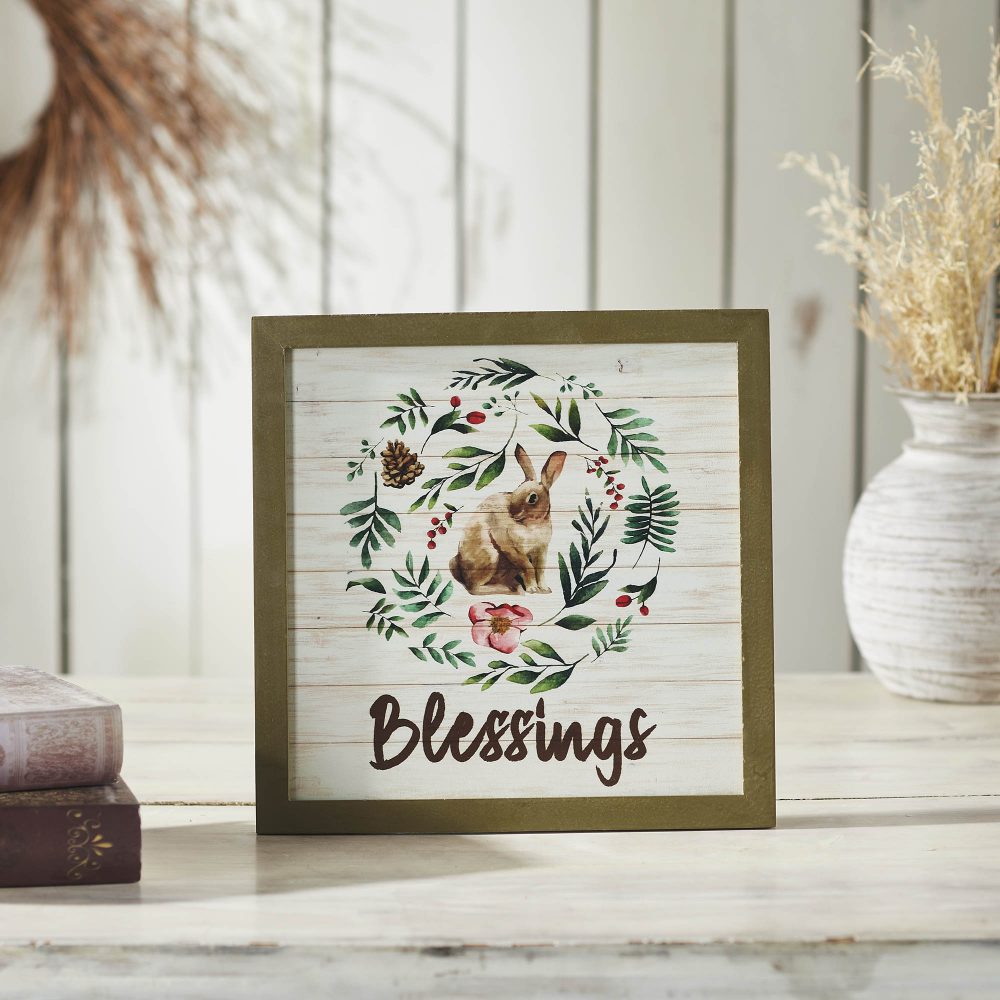 Bunny Hop Blessings Bunny & Wreath MDF Wall Sign 12x12x0.5