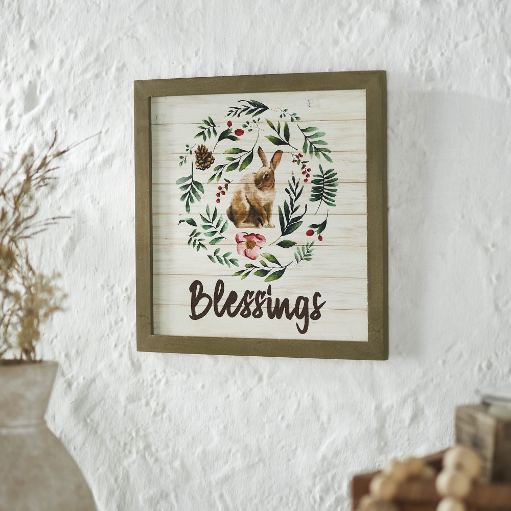 Bunny Hop Blessings Bunny & Wreath MDF Wall Sign 12x12x0.5