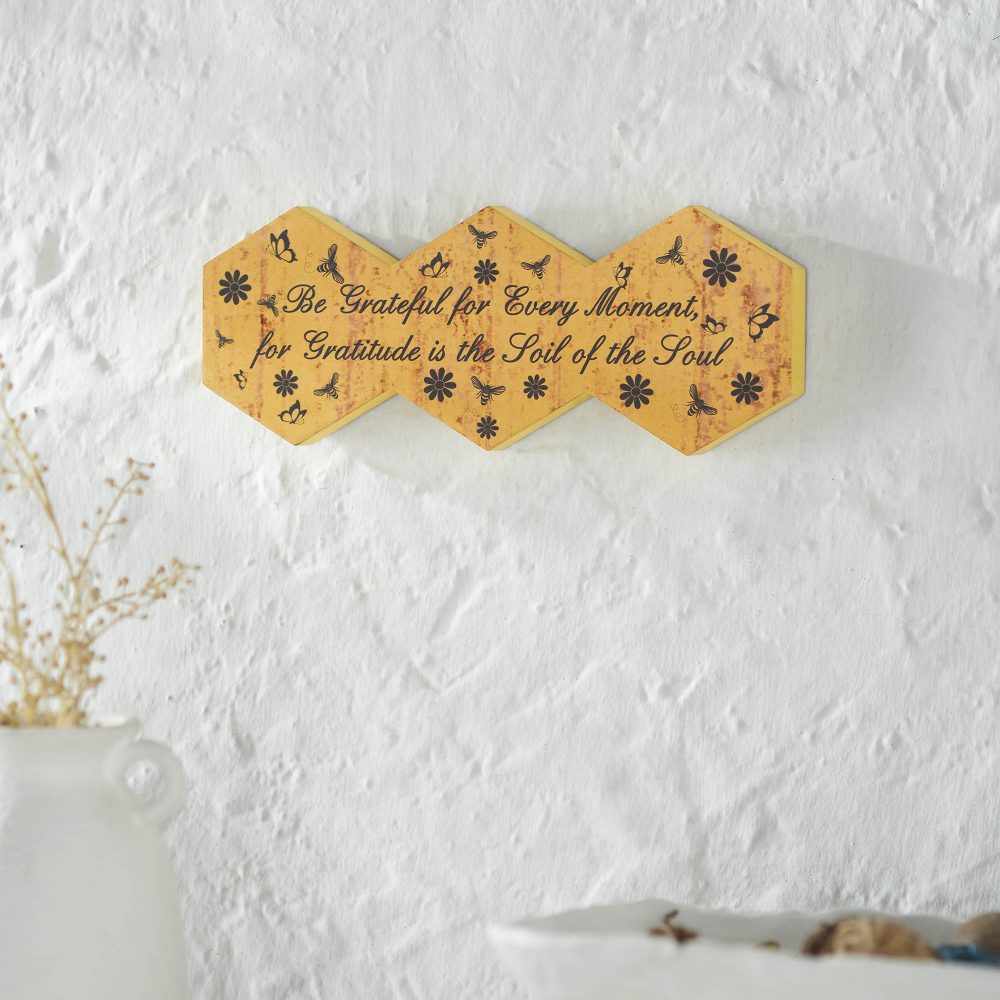 Buzzy Bees Be Grateful for Every Moment Hexagons MDF Wall Sign 5.8x15x1