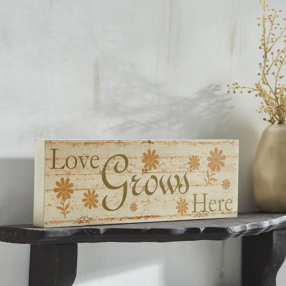 Spring In Bloom Love Grows Here w/ Daisies MDF Wall Sign 5x15x1