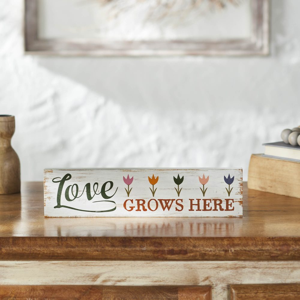 Spring In Bloom Love Grows Here w/ Tulips MDF Wall Sign 3x12x0.75