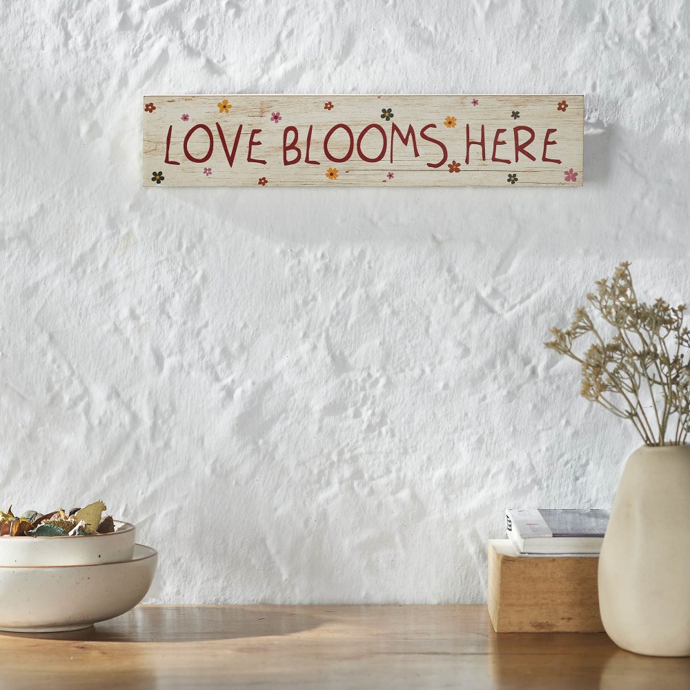 Spring In Bloom Love Blooms Here MDF Wall Sign 3x14x0.75