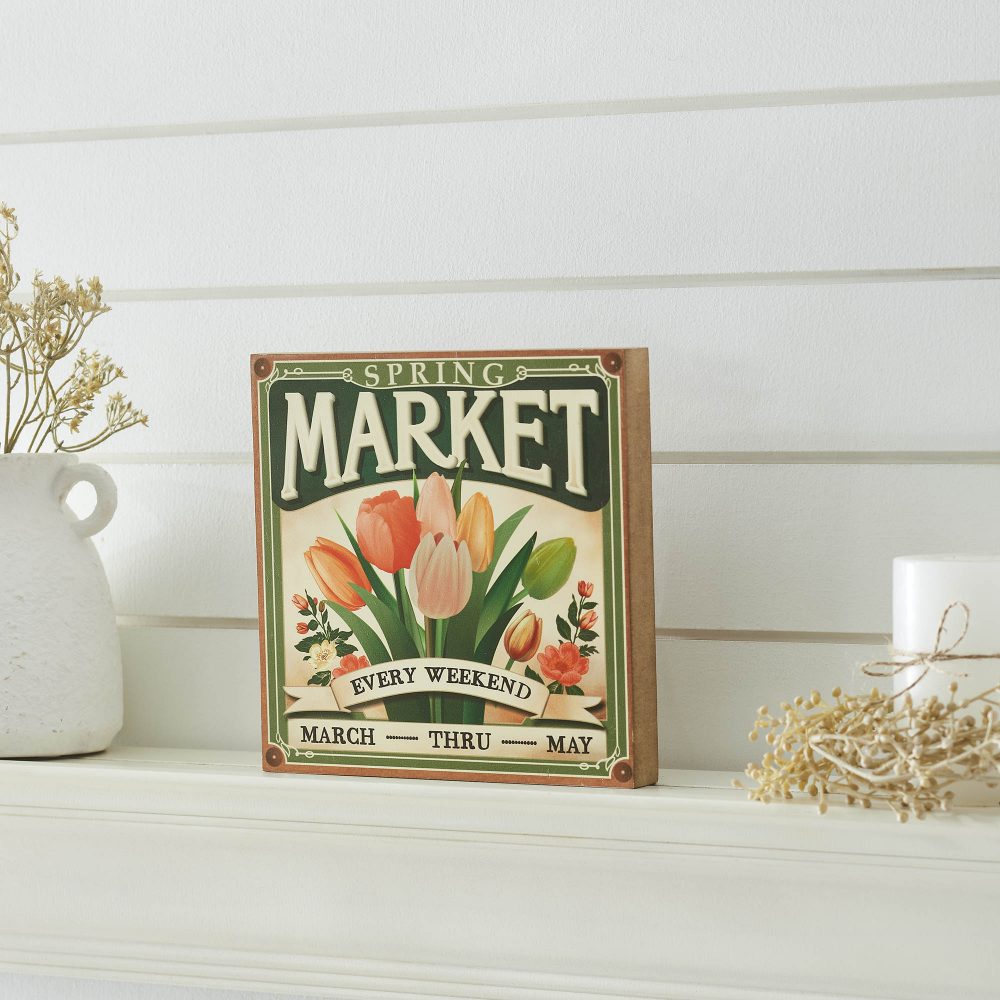 Spring In Bloom Spring Market Flowers Sale MDF Block Sign 8x8x1