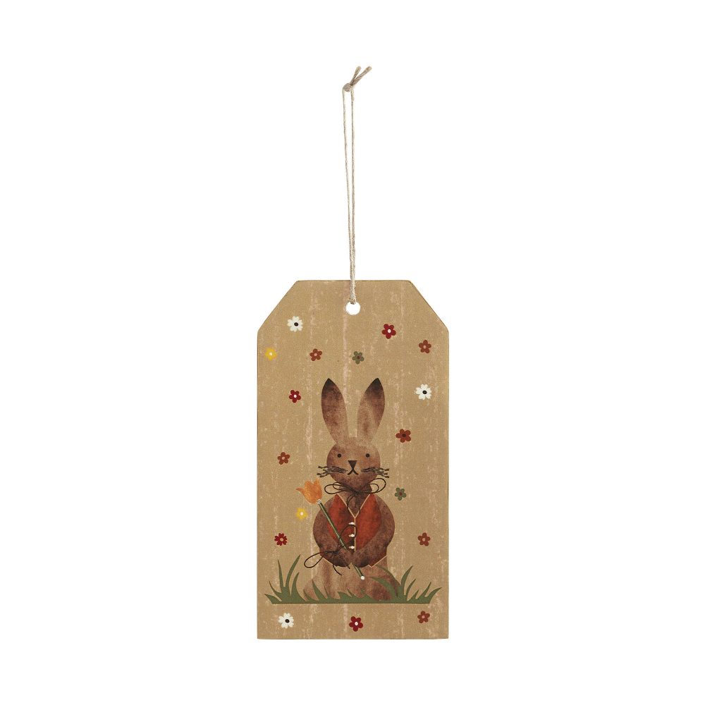 Spring In Bloom Bunny In Vest MDF Tag Ornament w/ Twine 7x3.75x0.5