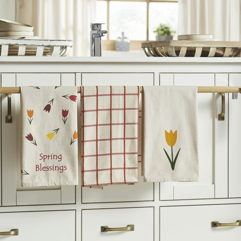 Spring In Bloom Spring Blessings & Tulips Tea Towel Set of 3 16x28