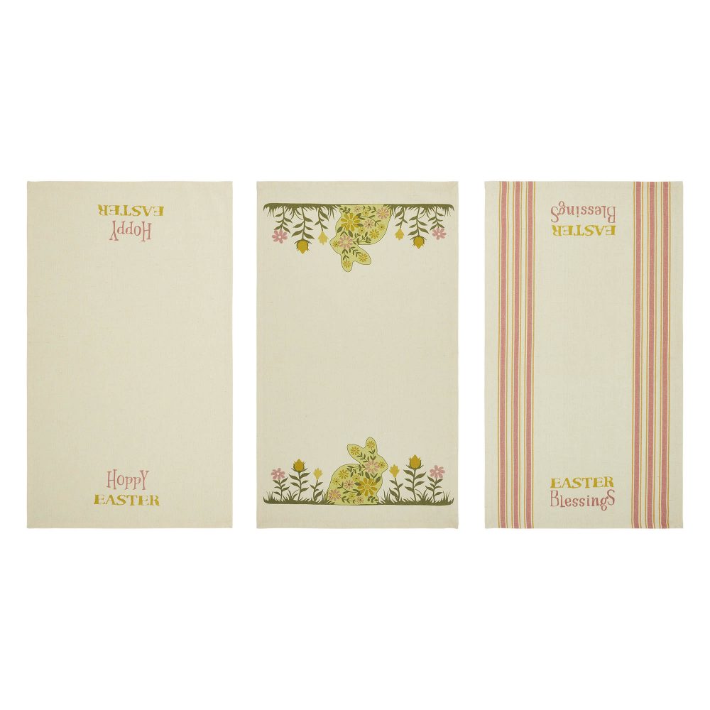 Bunny Hop Floral Bunny & Easter Tea Towel Set of 3 16x28