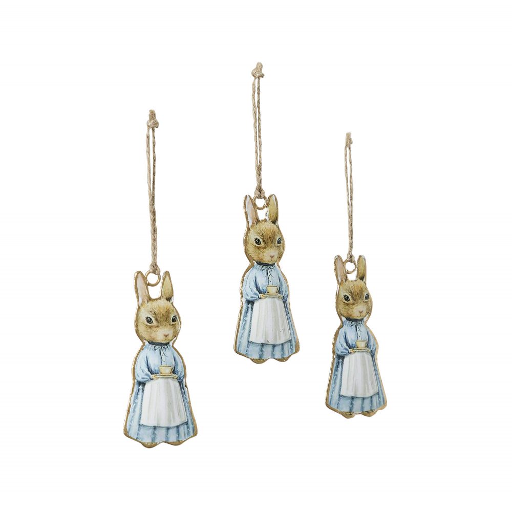 Bunny Hop Metal Apron Rabbit Ornament Set of 3 4x2