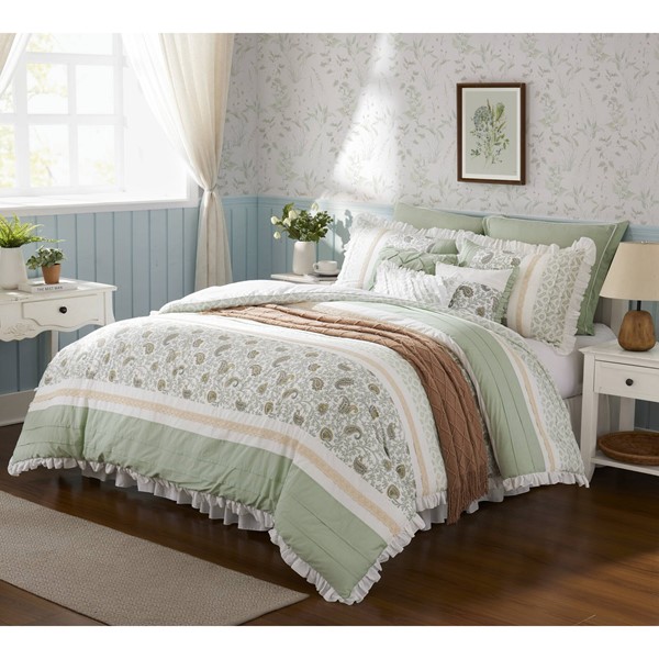 Madison Park Dawn 9 Piece Cotton Percale Comforter Set in Sage Green, Cal King MP10-8600