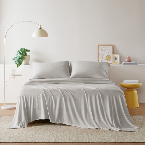 Intelligent Design Cotton Blend Jersey Knit All Season Sheet Set in Grey, Full ID20-2453