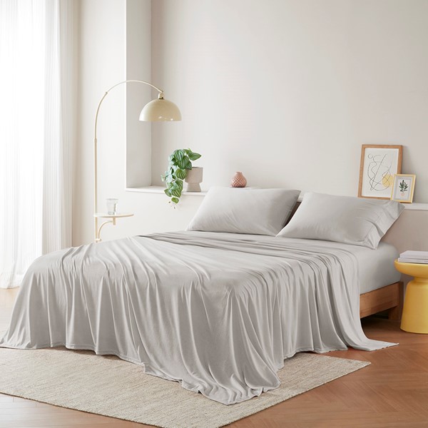 Intelligent Design Cotton Blend Jersey Knit All Season Sheet Set in Grey, Full ID20-2453