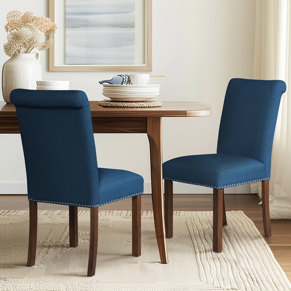 510 Design Aubrey Upholstered Dining Chair with Nailhead Trim Set of 2 in Blue 5DS108-0046