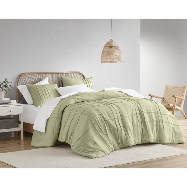 Comfort Spaces Walker Soft Washed Pleated Comforter Set in Sage, Queen AM10-0135