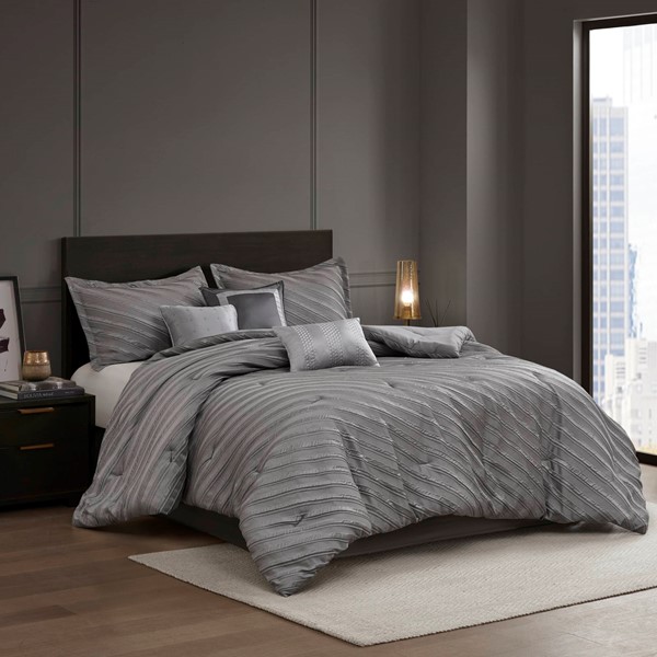 Madison Park Riva Comforter Set in Grey, King MP10-8645