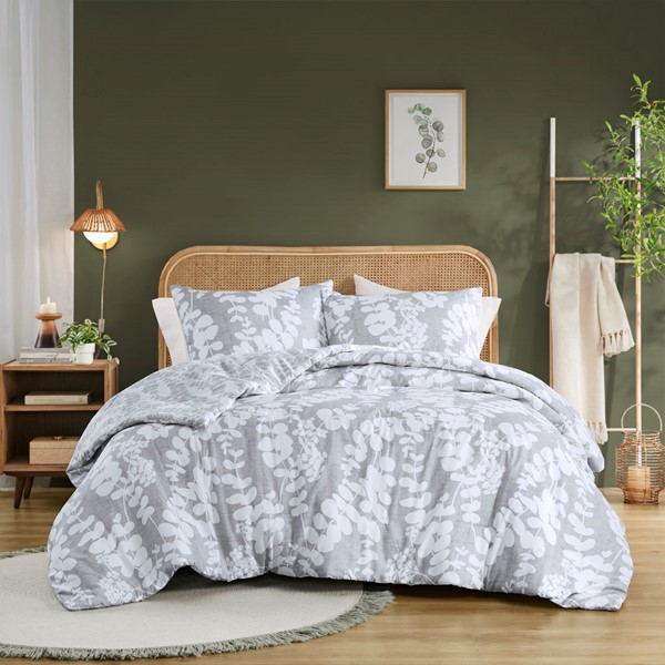 Comfort Spaces Aria Floral Print Revesible Comforter Set in Gray, Full/Queen AM10-0074