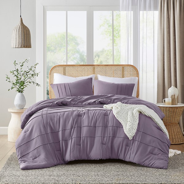 Comfort Spaces Walker Soft Washed Pleated Comforter Set in Purple, Twin/Twin XL AM10-0395