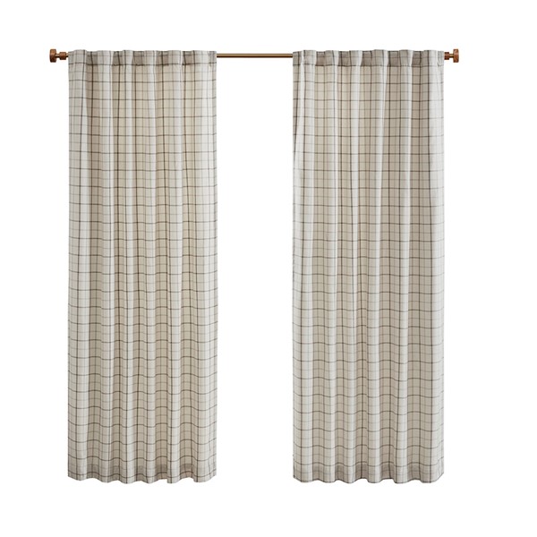 Madison Park Anaheim Plaid Rod Pocket and Back Tab Curtain Panel with Fleece Lining in Natural, 50x108" MP40-8522