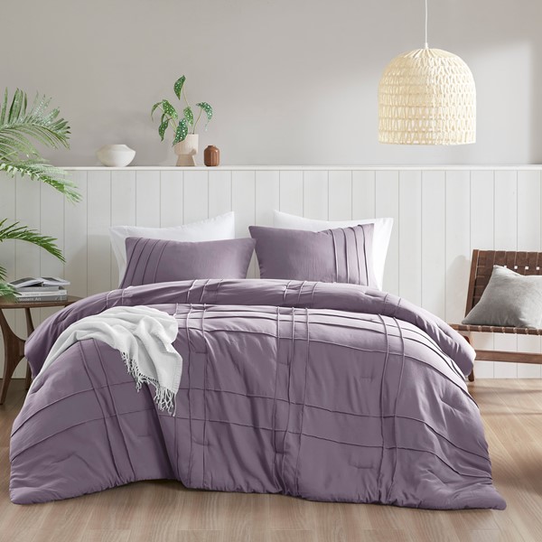 Comfort Spaces Walker Soft Washed Pleated Comforter Set in Purple, Twin/Twin XL AM10-0395