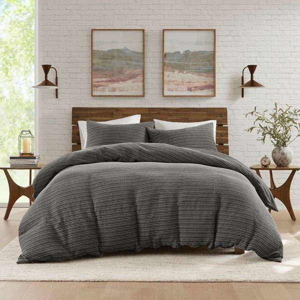 Woolrich Lyon Waffle Washed Duvet Set in Charcoal, Full/Queen WR12-4044