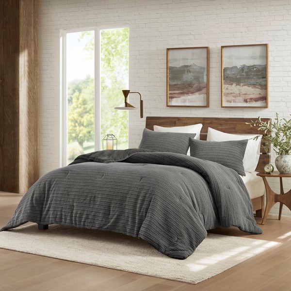 Woolrich Lyon Waffle Washed Comforter Set in Charcoal, Full/Queen WR10-4042