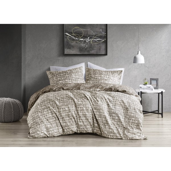 Comfort Spaces Maca Textured Print Reversible Duvet Set in Taupe, Full/Queen AM12-0114