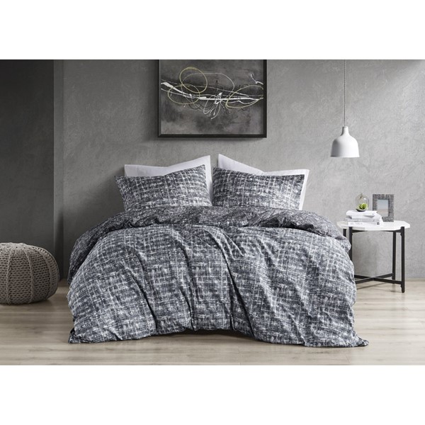 Comfort Spaces Maca Textured Print Reversible Duvet Set in Gray, Full/Queen AM12-0117