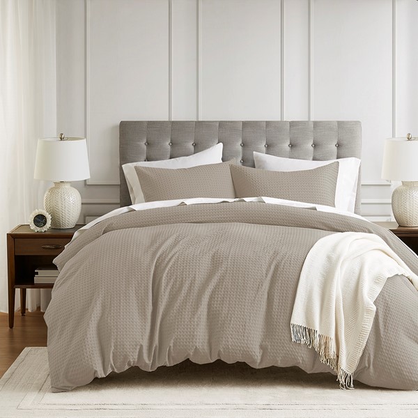 Comfort Spaces Aera Waffle Weave Textured Duvet Cover Set in Neutral, Full/Queen AM12-0050